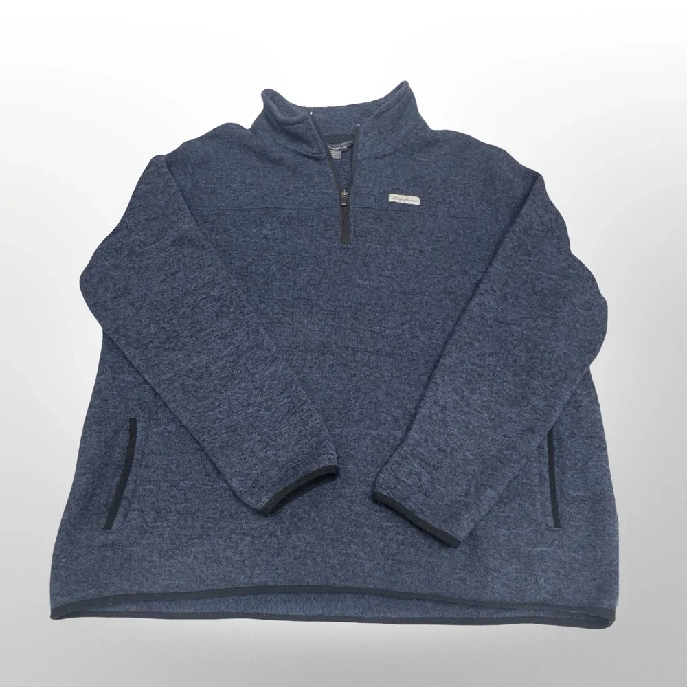 Eddie Bauer‎ Mens XXL 1/4 Zip Fleece Pullover Sweater Jacket Blue Casual